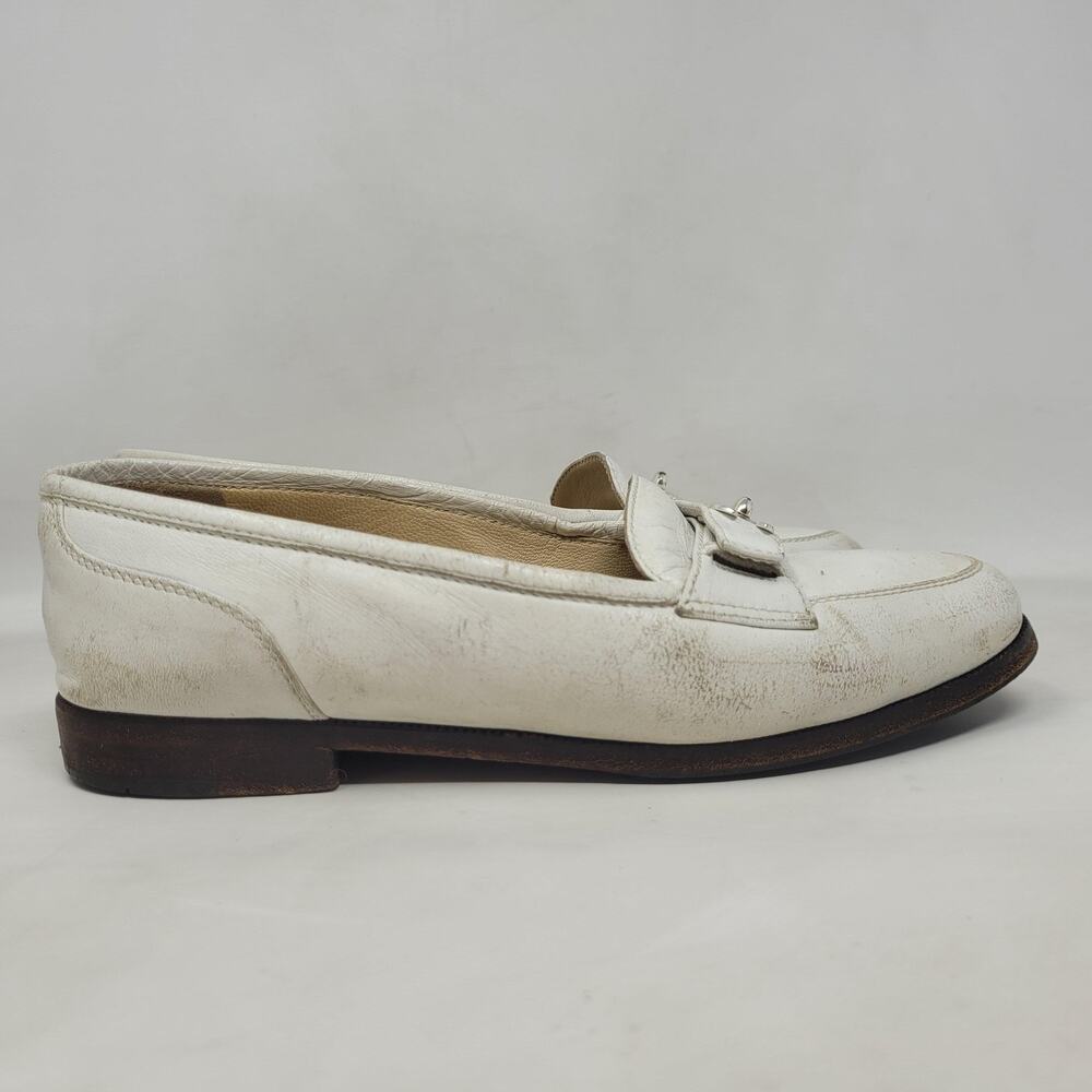 VTG Chanel Shoes 5 Cream Leather Loafers Flats CC Turnlock Old Money Luxury 90s - Picture 3 of 13
